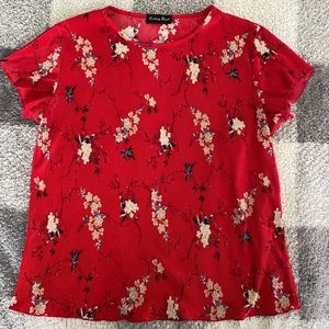 Vintage Floral Ribbed Blouse